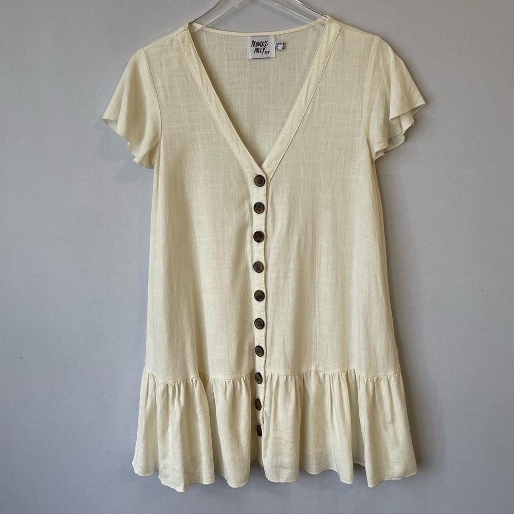Princess Polly‎ Linen Blend Ruffled Button Mini Dress 4 - Picture 4 of 11